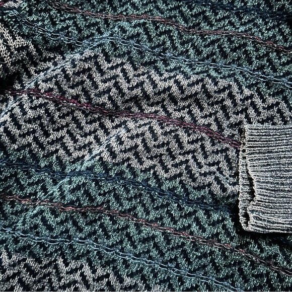 Brown and Green Crewneck Sweater with Textured Knit - Picture 2 of 2